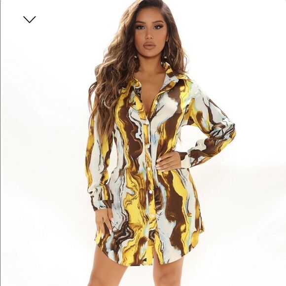 NWT- Fashion Nova Satin Shirt Dress - Size 1X - Picture 3 of 17